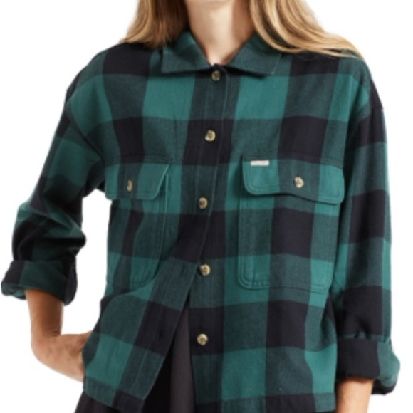Brixton Jackets & Blazers - Brixton Bowery 100% Organic Cotton Shirt Jacket - Emerald Green & Black Plaid